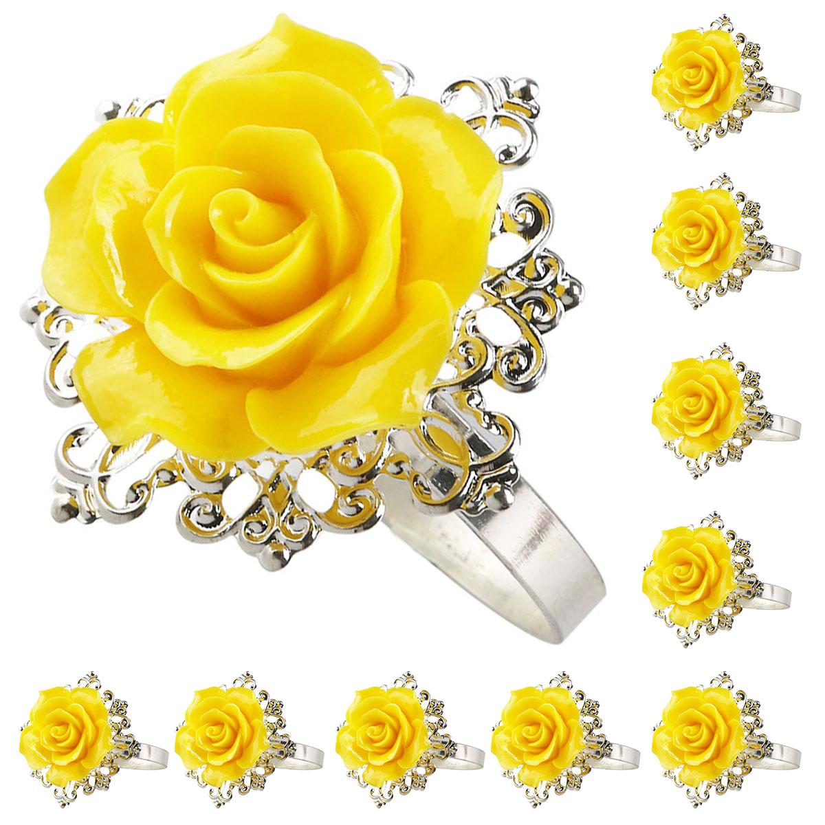 

10Pcs Napkin Rings Yellow Rose Style Resin Iron Wedding Banquet Dinner Decoration Elegant Table Setting Sparkling Bridal Shower жовтий