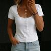Summer Women's Solid Crop Top, Buttoned Square Neck Slim Fit Casual T-Shirt, Y2K Streetwear