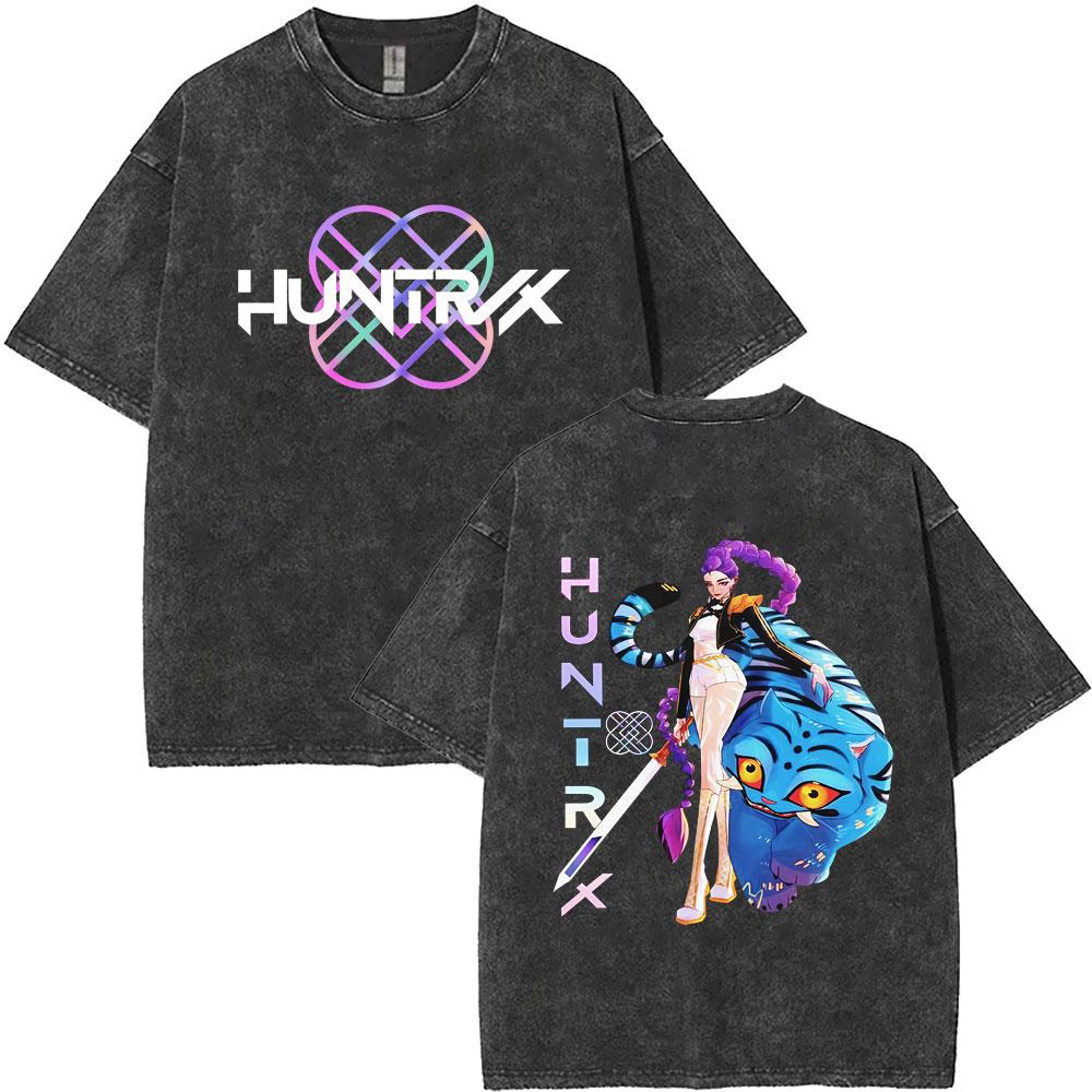 Movie KPop Demon Hunters Derpy Tiger Washed Vintage T-shirts for Fans Gift Men Women Cartoon Short Sleeve T Shirts