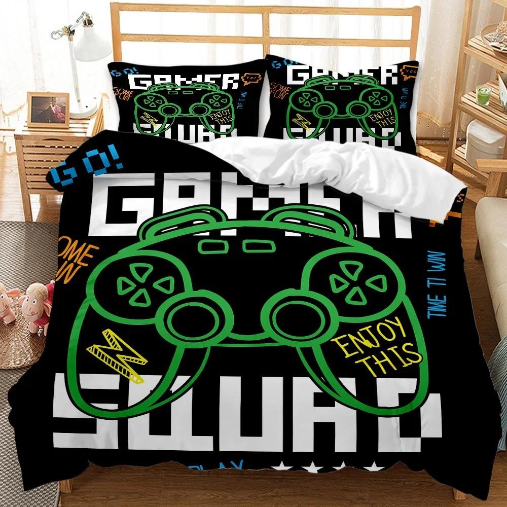 Gaming-Bettwäsche-Set, Gamer-Zimmer-Dekor, Gamer-Bettbezug, Jungen, Mädchen, Kinder, Teenager, Videospiele, Twin Queen King, Polyester-Bettbezug
