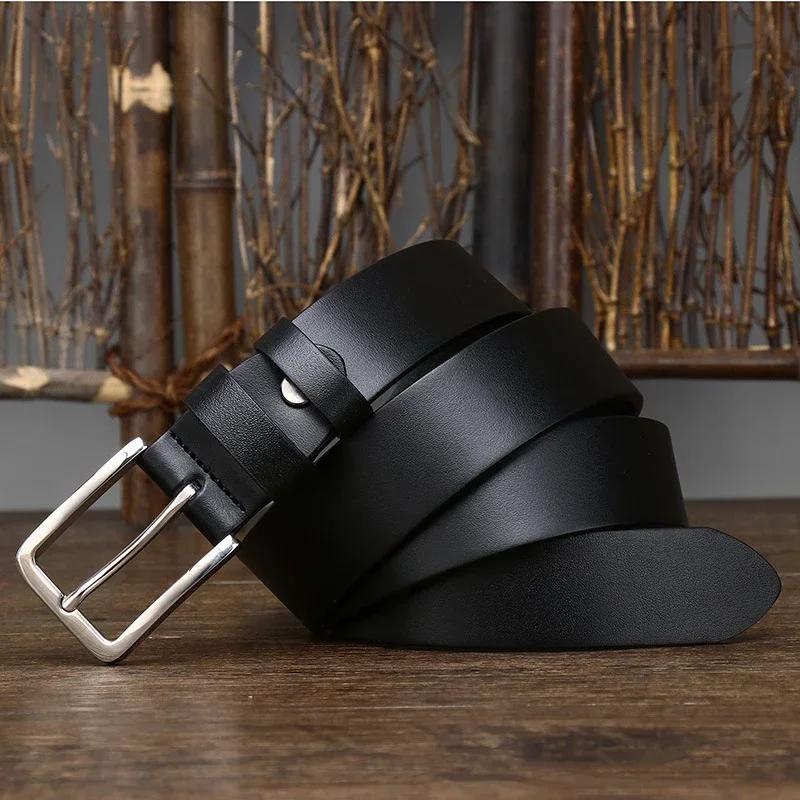 3.3CM Pure Cowhide Genuine Leather for Men's High Quality Jeans Pin Buckle Business Belts Cowboy Waistband Male Fashion Designer