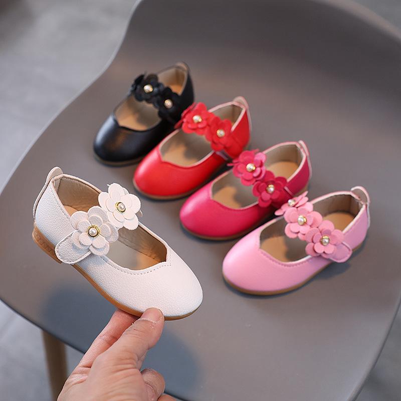 Kinder-Blumen-Pumps mit weicher Sohle: Modische Prinzessinnen-Leder-Schuhe für Mädchen für Frühling/Herbst