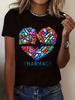 Damen Kurzarm T-Shirt mit Rundhalsausschnitt | Geeignet für den Frühling, Trendiger tropischer Musterdruck, Ideal für Freizeit, Reisen, Zuhause und Urlaubsoutfits
