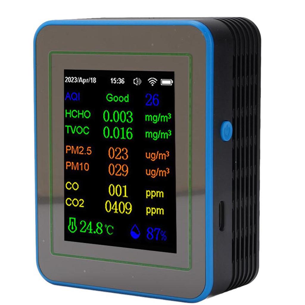 Quality Meter 12 In 1 WiFi CO2 TVOC HCHO Temp Humid Smart Detect Indoor Battery Powered with Time Display