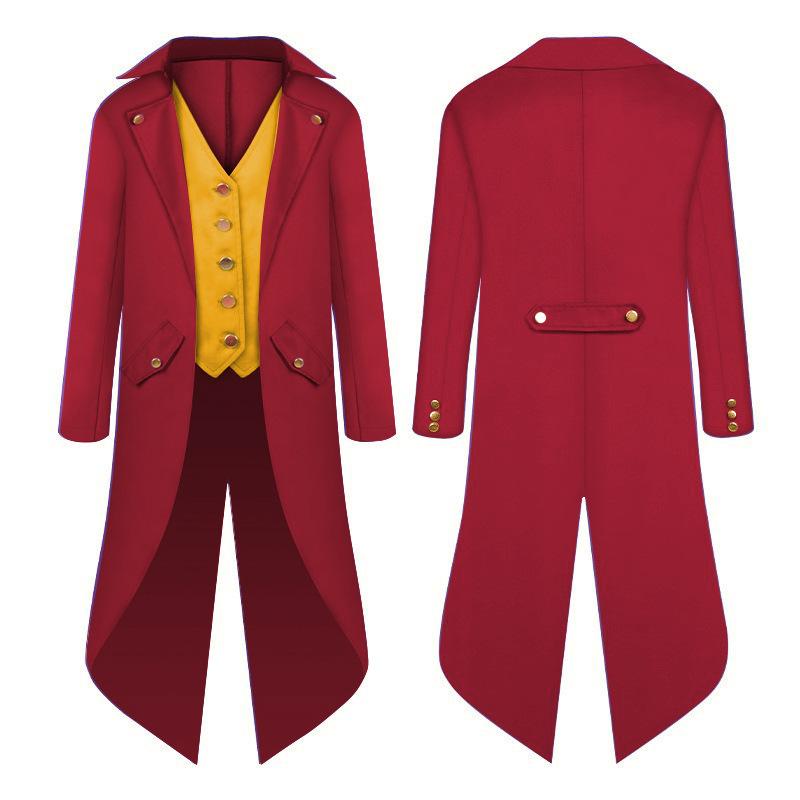 Frac da Uomo Rinascimento Medievale Primavera e Autunno Costume Cosplay Abito Rosso da Ballo per Performance