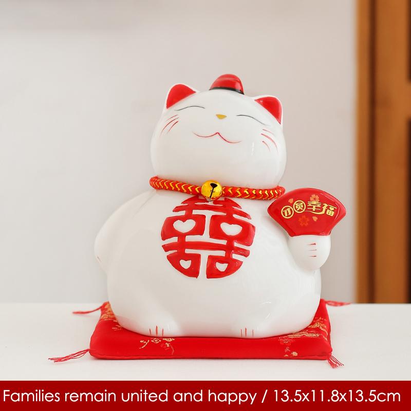 1 Set Ceramic Couple Lucky Cat For Wedding Marriage Porcelain Maneki Neko Fortune Cat Piggy Bank Money Box 5.3 Inch