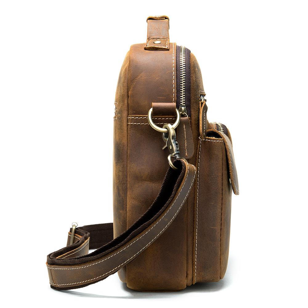 Men’s Genuine Leather Crossbody Messenger Bag - Top Layer Crazy Horse Cowhide, Large Capacity Shoulder Bag