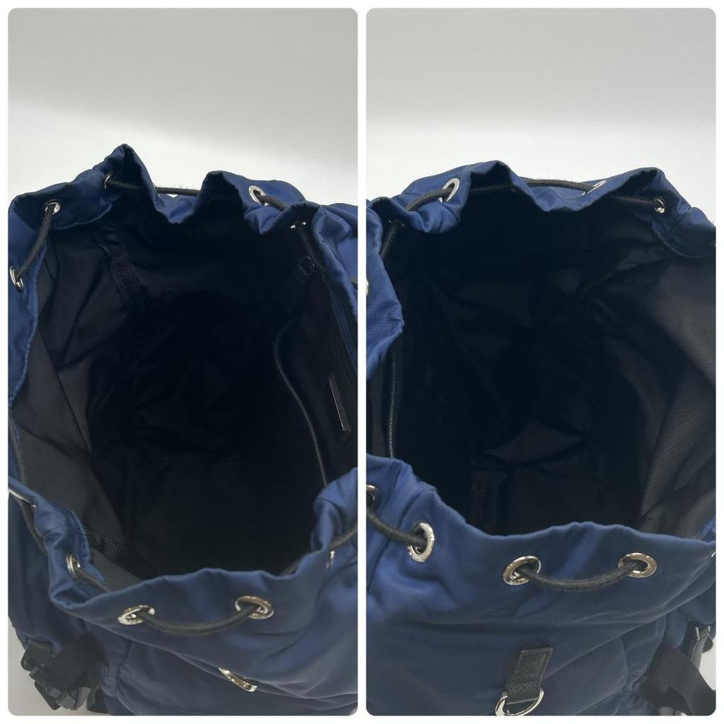 Prada 2VZ135 Stoff Rucksack Reisetasche mit Dreieckslogo Plakette Marine Schwarz Weiß Anhänger Inklusive Aufbewahrungsbeutel