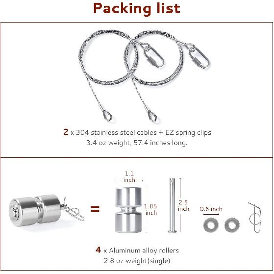 2Pcs Lift Cable Compatible With Gorilla Lift Trailer Gate Assist With EZ Spring Clips, With 4Pcs Aluminum Alloy Rollers P Washers, Fit For Open
