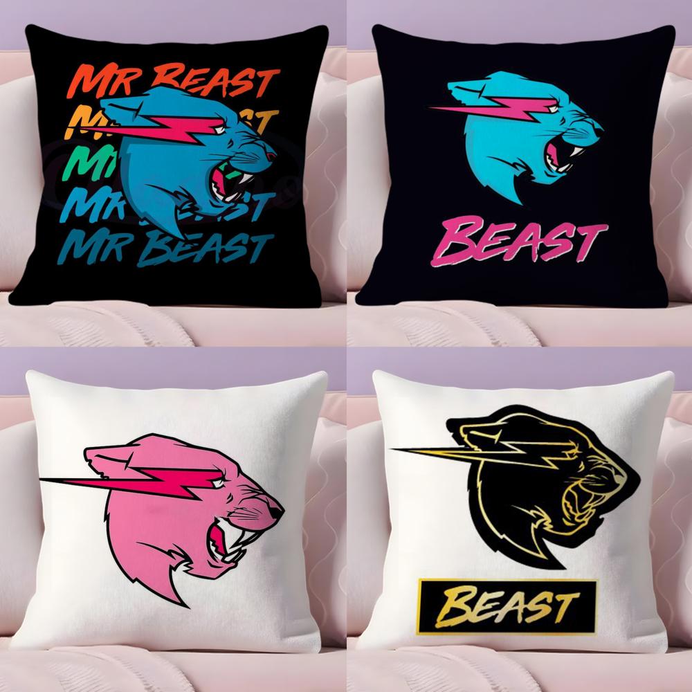 Funny Mr-B-Cute B-Beasts Cushion Cover Plush Fabric Soft Double-Sided Printed Invisible Zipper Sofa Pillow Case Home Decor