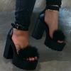 Fashion 2025 New Women Heeled Sandals Colorful Fluffy Heels for Ladies Fashion Buckle Luxury Designer Shoes for Women Sandalias De Mujer