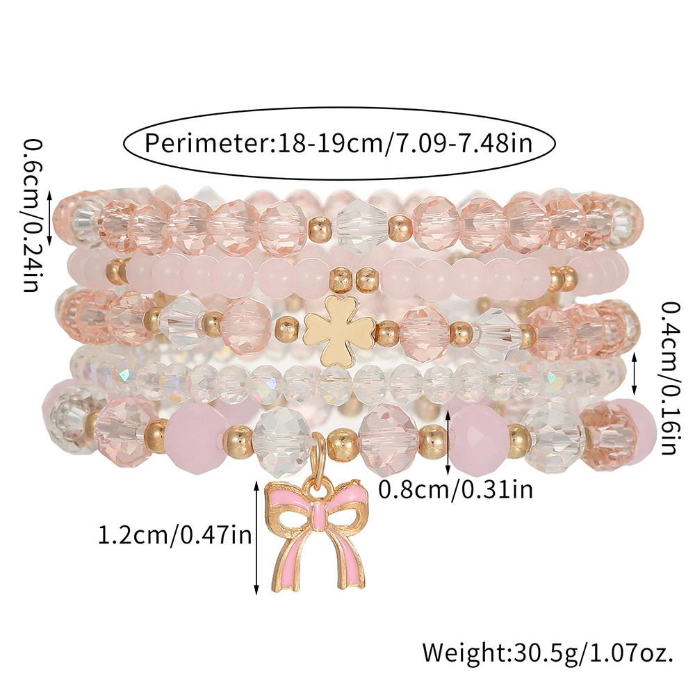 

Pink Butterfly Charm Bracelet Set With Pearl And Crystal For Women Summer