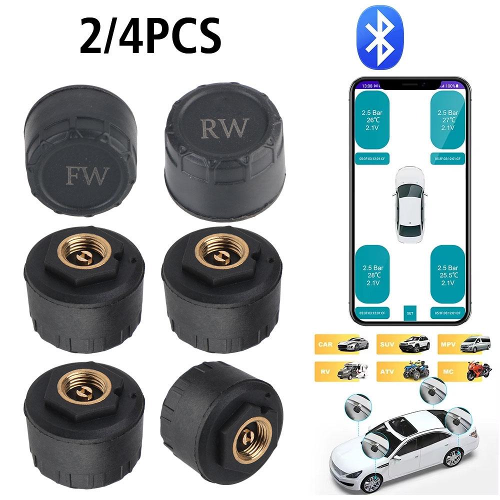 Sistema di Monitoraggio della Pressione degli Pneumatici per Moto Bluetooth 5.0 TPMS Impermeabile con 2/4 Sensori Esterni per Android/IOS