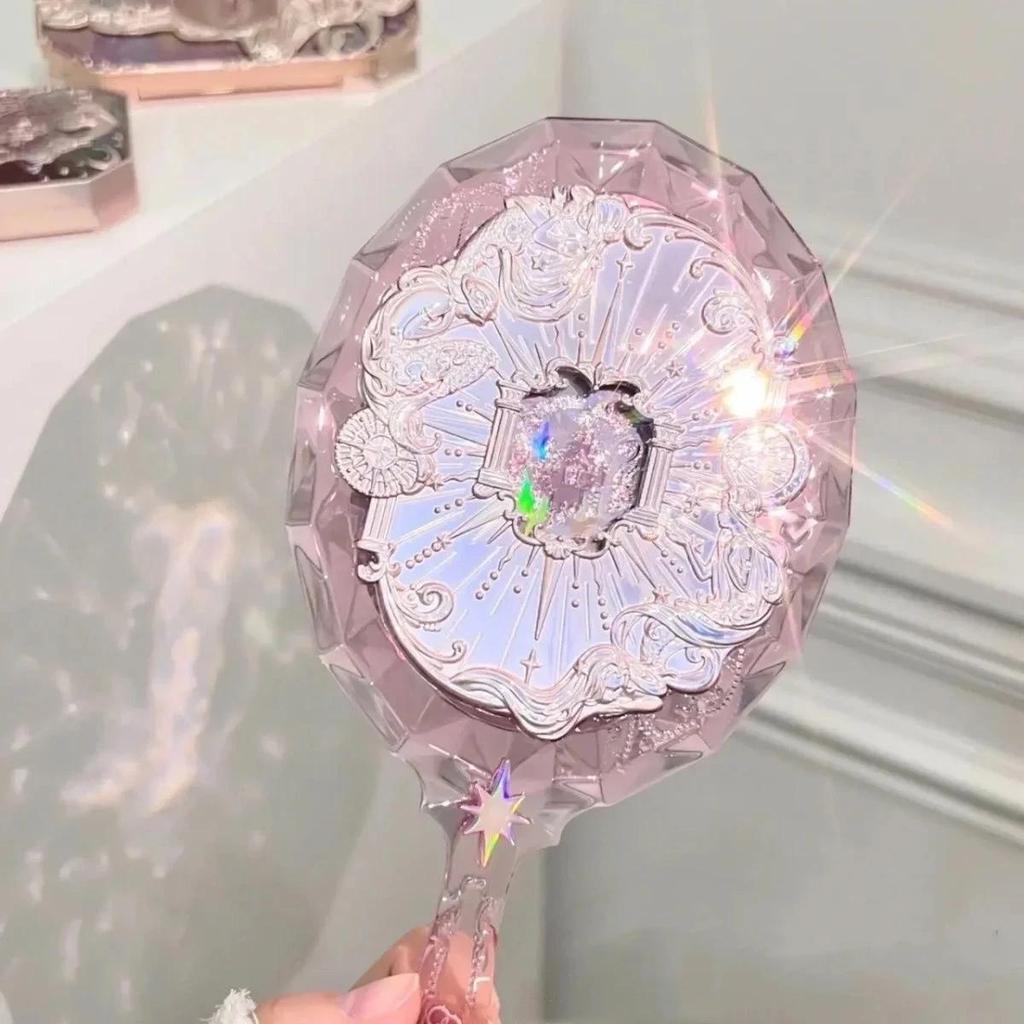 Flower Knows Moonlight Mermaid Exquisite Textured Crystal Hand Mirror Blue Pink Ladies Makeup Mirror