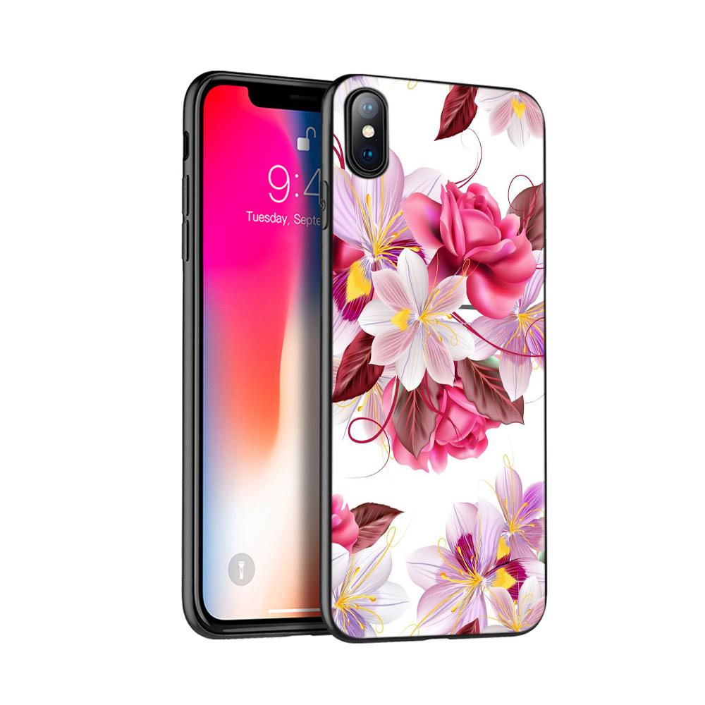 Black tpu case for iphone 5 5s SE 2020 6 6s 7 8 plus x 10 cover for iphone XR XS 11 pro MAX case beautiful flower girl leaves