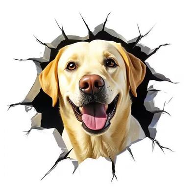 QT2032#15cm Cachorro Labrador Asomándose a Través de Pegatinas de Pared, Pegatinas de Vinilo Impermeables para Coche, Portátil, Camiones, Pared y Superficie de Vidrio