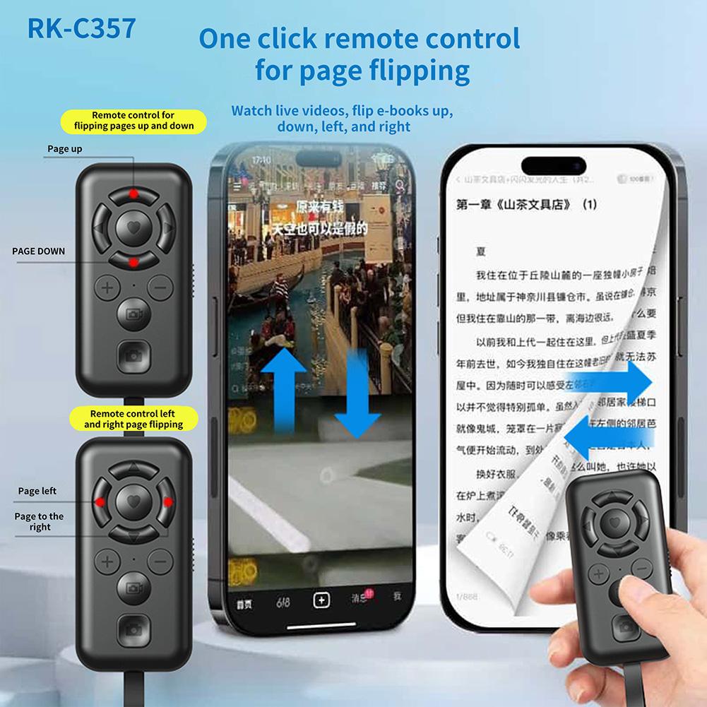 BT Remote Control TYPE-C Rechargeable Portable Camera Stick BT 5.3 BT Shutter Button for Content Navigation Novel Reading