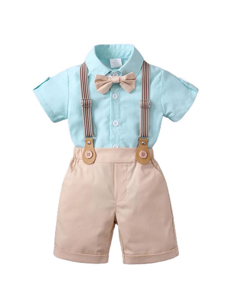 Dreiteiliger Britischer Gentleman Sommer-Overall für Kinder: Kurzarm-Set für Jungen
