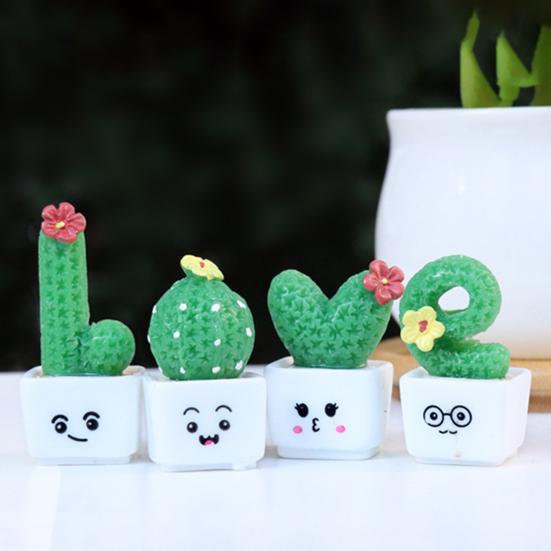4/8 stk/sett Mini potteplante kaktus ornament Tegneserieuttrykk KJÆRLIGHET Form Kaktus Plantepotte Statue Figur Hjemmekontor Skrivebordsdekorasjon