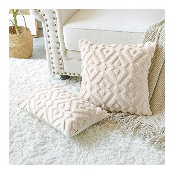 OTOSTAR Cushion Cover 45 45cm Scandinavian Set of 2 Short Wool Velvet Stylish Cute Soft Pattern Diamond Modern Elegant Zipper Interior Sofa Cushion