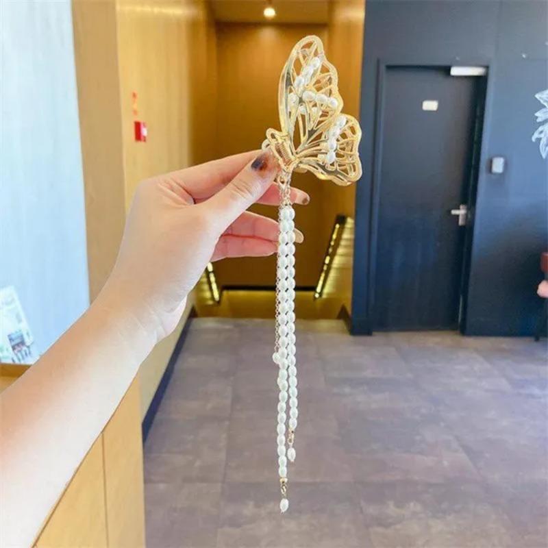 

1PC Fashion Metal Butterfly Tassel Hair Claw for Women золотой