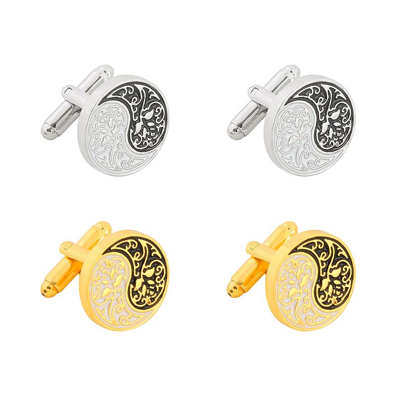 Men's Alloy Enameled Retro Bagua Totem Shirt Cuff Buttons Round Design Vintage Style Shirt Cufflinks Ideal Father's Day Gifts