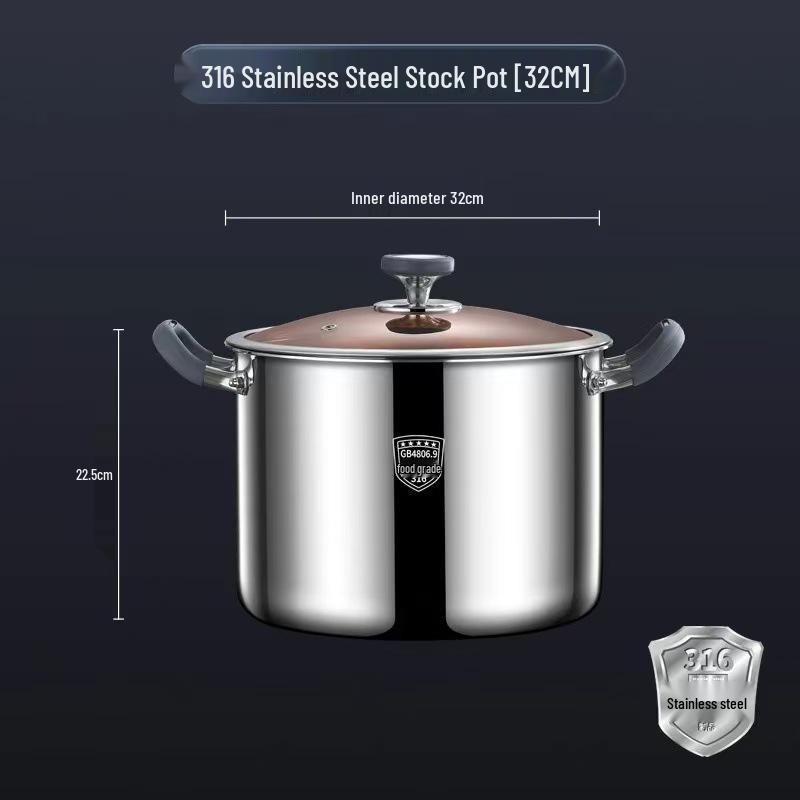 Extra Deep 316 Stainless Steel Stewing & Soup Pot - Food Grade, Large Capacity, Thick & Durable