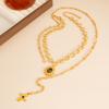 Melard Style Tiger Eye Stone Pendant Cross Necklace for Women Light Luxury Metallic Feel Round Splicing Collarbone Chain Gold Color
