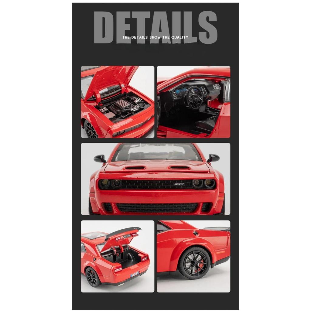 Maßstab 1/24 Dodge Challenger Hellcat SRT Legierung Modellauto Diecast Metall Miniaturauto Ton und Licht Sammlung Kinderspielzeug Fahrzeug