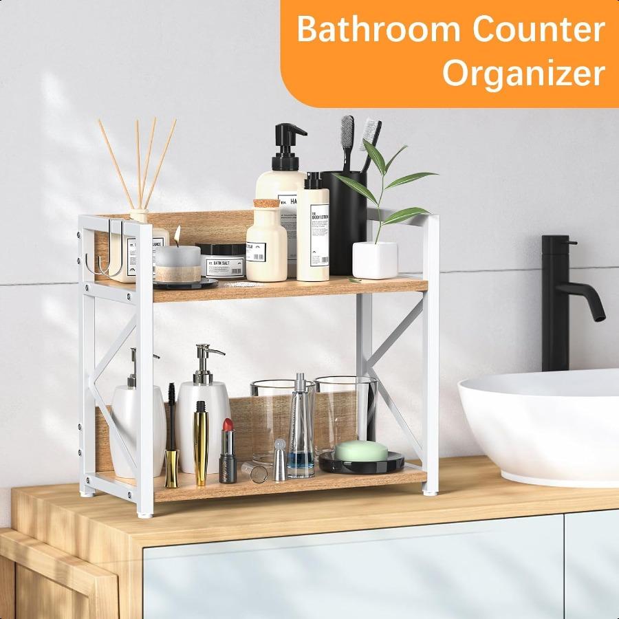 SpiceRackOrganizerShelf for Kitchen Counter 2 Tiers Coffee Bar Station Organizer for Countertop Space Saving Desk Shelving Rise