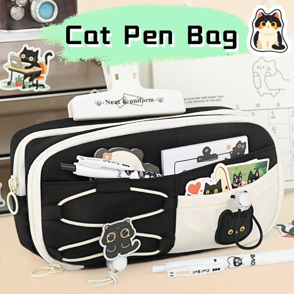 Black Cat Pencil Case Multi-layer Pen Box New Pen Bag  Back To School