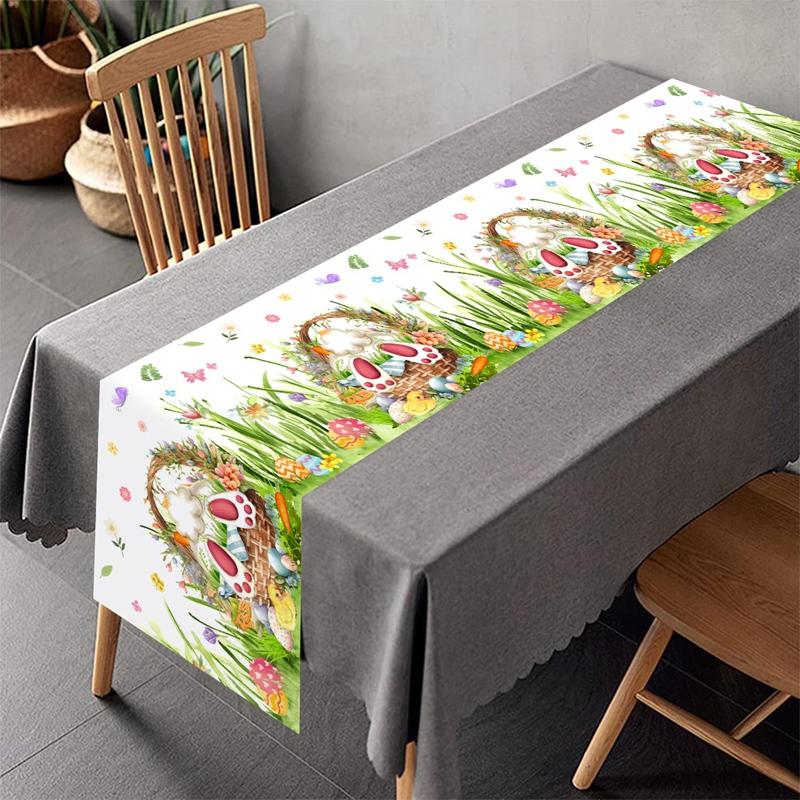 Vintage Osterhase Tischläufer Kaninchen Eier Blume Tischdecke Frühling Osterdekorationen Für Haus Küche Esstisch Dekor