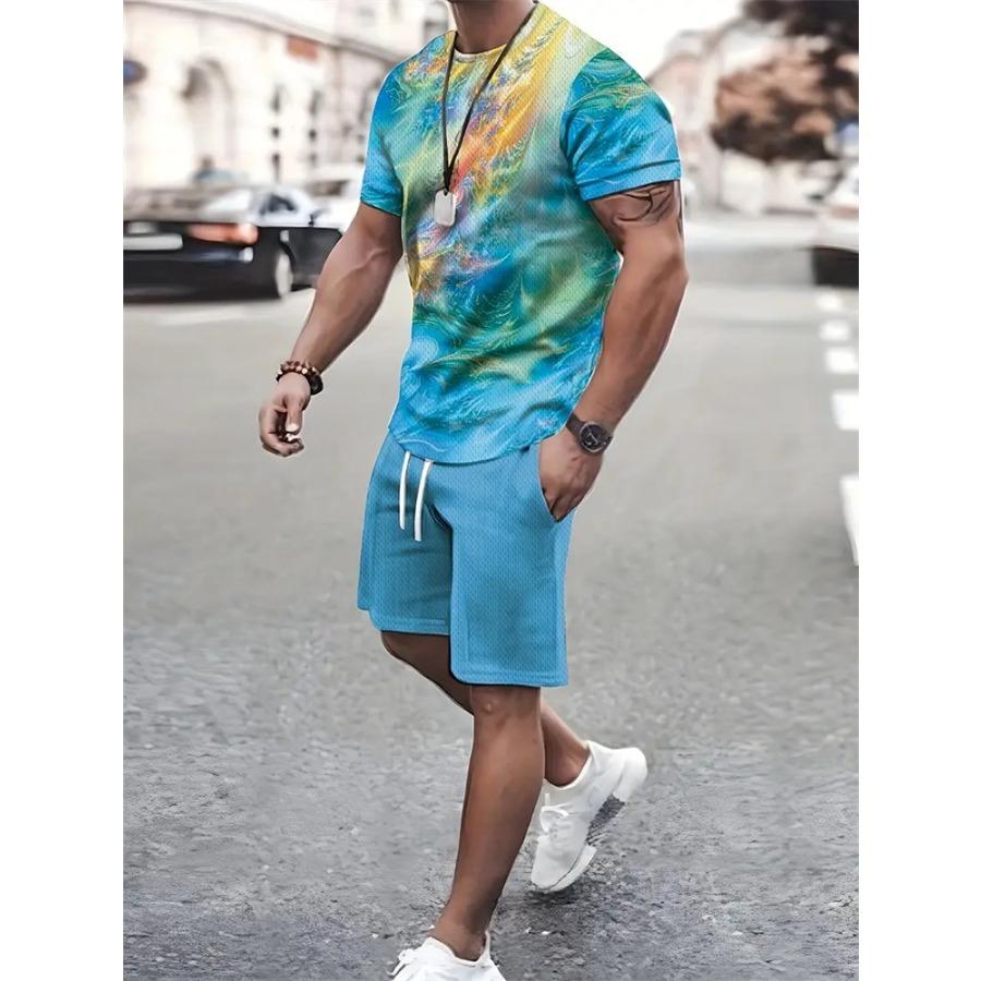2024 New Fashion Texture 3D Printed Suit Men's Oversized Clothing Short Sleeve Shorts Men's Sportswear Summer Men's Casual Suit