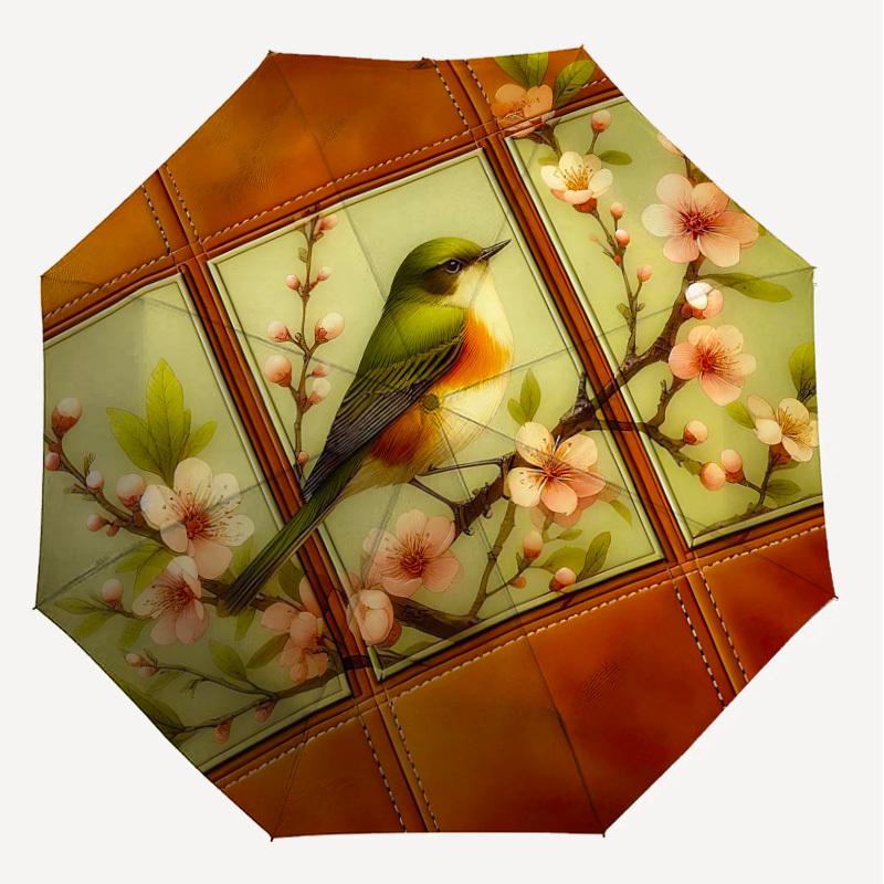 1PC Bird Blossom Umbrella-8-Rib Reinforced, Automatic Open, Lightweight & Durable, Cute Fashion Accessory for Outdoor-T372