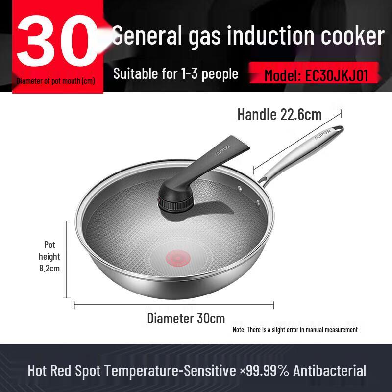 Supor 30cm Fire Red Dot Non-stick Stainless Steel Wok