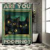 Are You Pooping? Shower Curtain Featuring Three Black Cats Peeking Out From A Window Bathroom Decor Item With Punny Humor For Ca