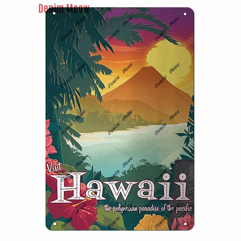 Beach Mermaid Metal Wall Sign for Girls Tiki Bar Hawaii Relax Pub Ocean Happy Place Keep Surfing Home Decor WY