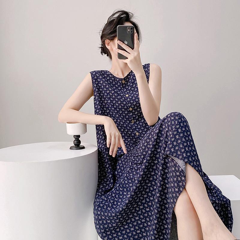 1011 new cotton and silk nightdress fairy style thin large size sweet and cute style long dress loungewear can be worn outside