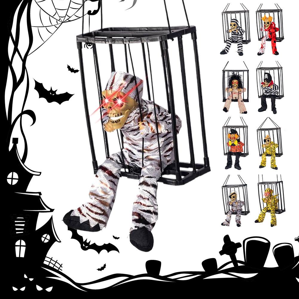 Screaming Animated Halloween Decorations Halloween Decor Prop Scary Skull Cage Prisoner Haunted House Decor for Indoor Outdoor