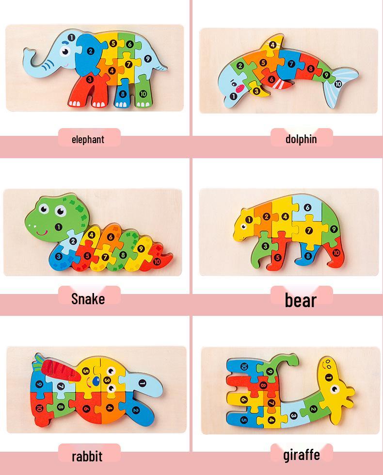 3D Animal Number Puzzle – Wooden Educational Toy Set for Early Childhood