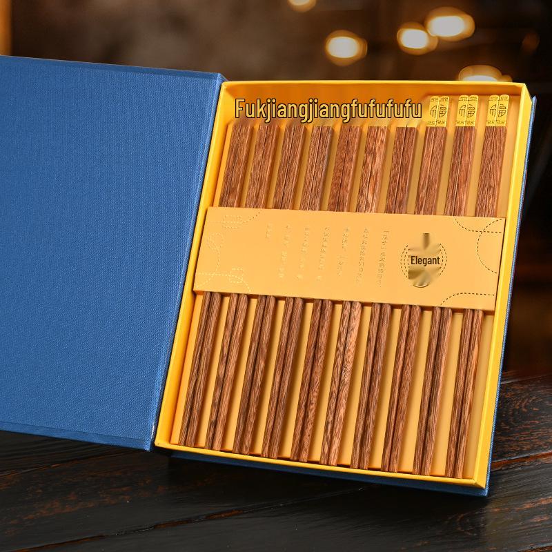 Chinese-Style Solid Wood Chopsticks - 10 Pairs Gift Box for Clients & Souvenirs