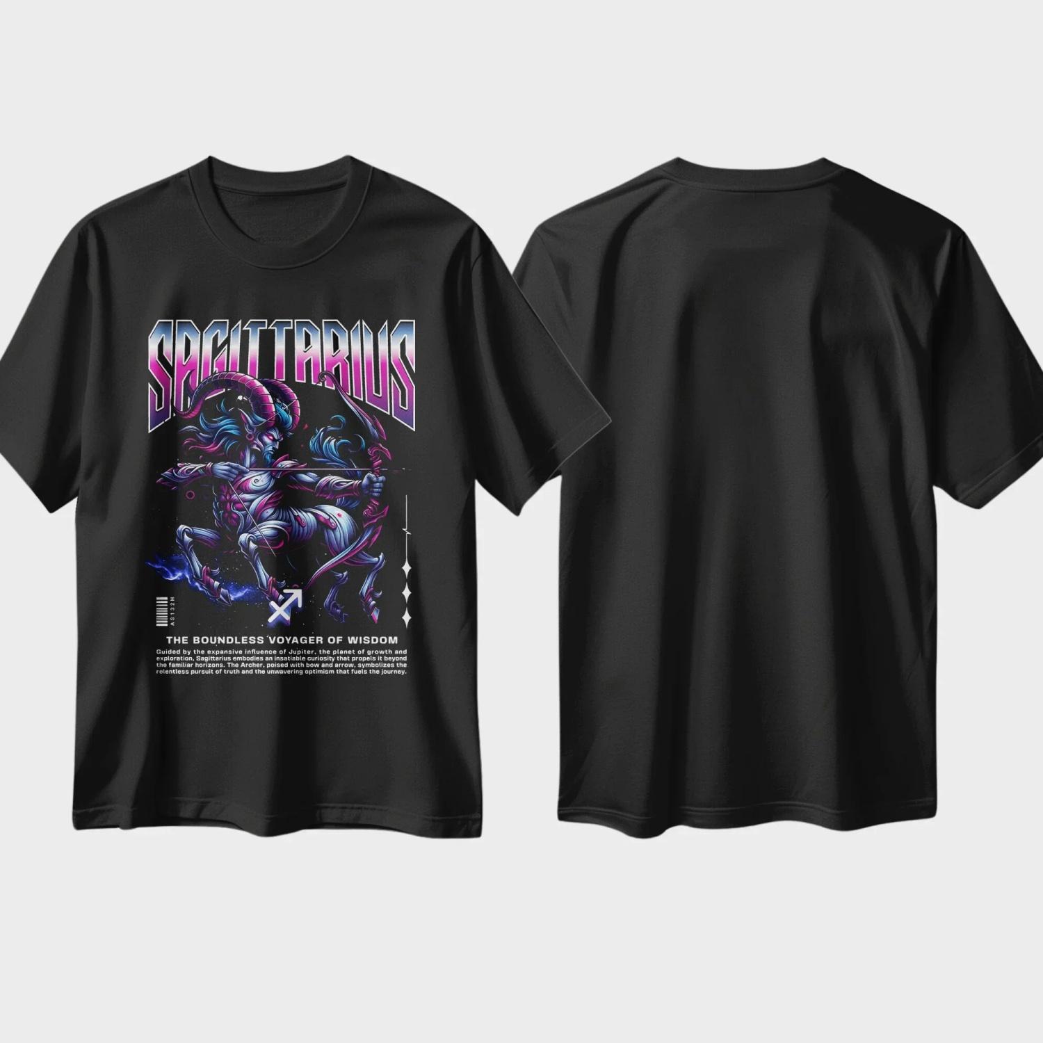 

Sagittarius T-shirt Graphic T Shirts Unisex Casual Cotton Vintage Round Neck Men Women Streetwear Tees Short Sleeve Breathable XXXXXL чорний
