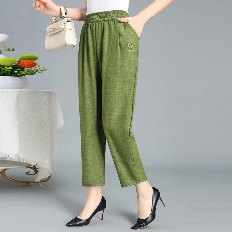 

Летние тонкие брюки Брюки для женщин среднего возраста Укороченные брюки Повседневные брюки для женщин среднего возраста 5XL зелёный