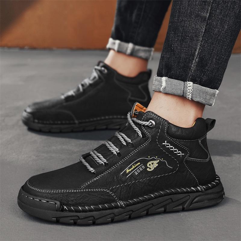 Herren High-Top Casual Sneaker Handgefertigte Lederschuhe Übergröße 39-48 Frühling & Herbst