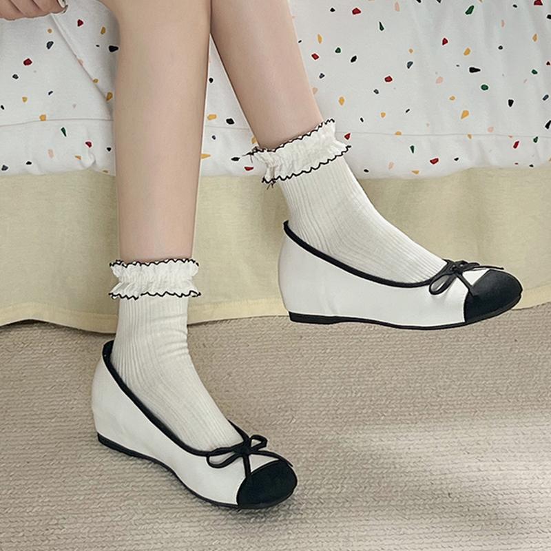 Damen Rundschuh Schleife Mädchen Ballerinas 2025 Frühling Rot Ballerina Flats Damen Bequeme Slipper Höhenerhöhung Freizeitschuhe