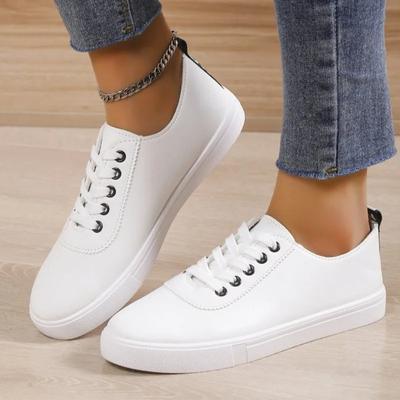 Fashion 2024 New Fashionable Solid Color Women's Sports Shoes Round Toe Comfortable Outerwear Versatile Shallow Lace Flat Women's Shoes