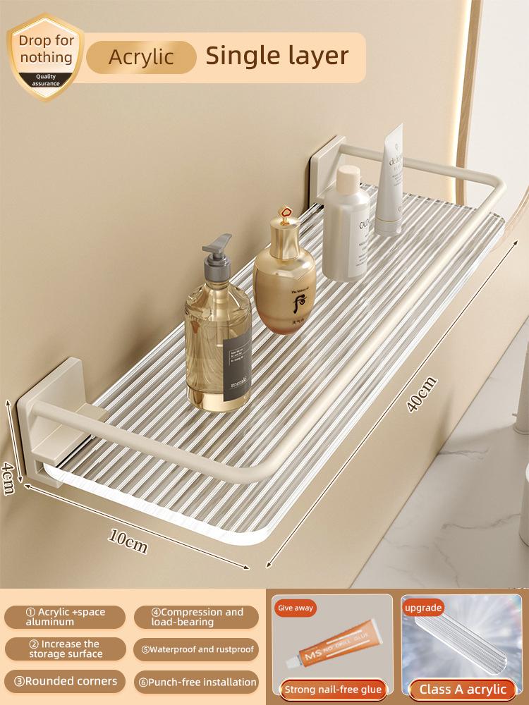 Acrylic Transparent Wall Storage Rack Cosmetic Makeup Storage Tray Shampoo Rack Shower Shelf Bathroom Accessories No Drill Shelf