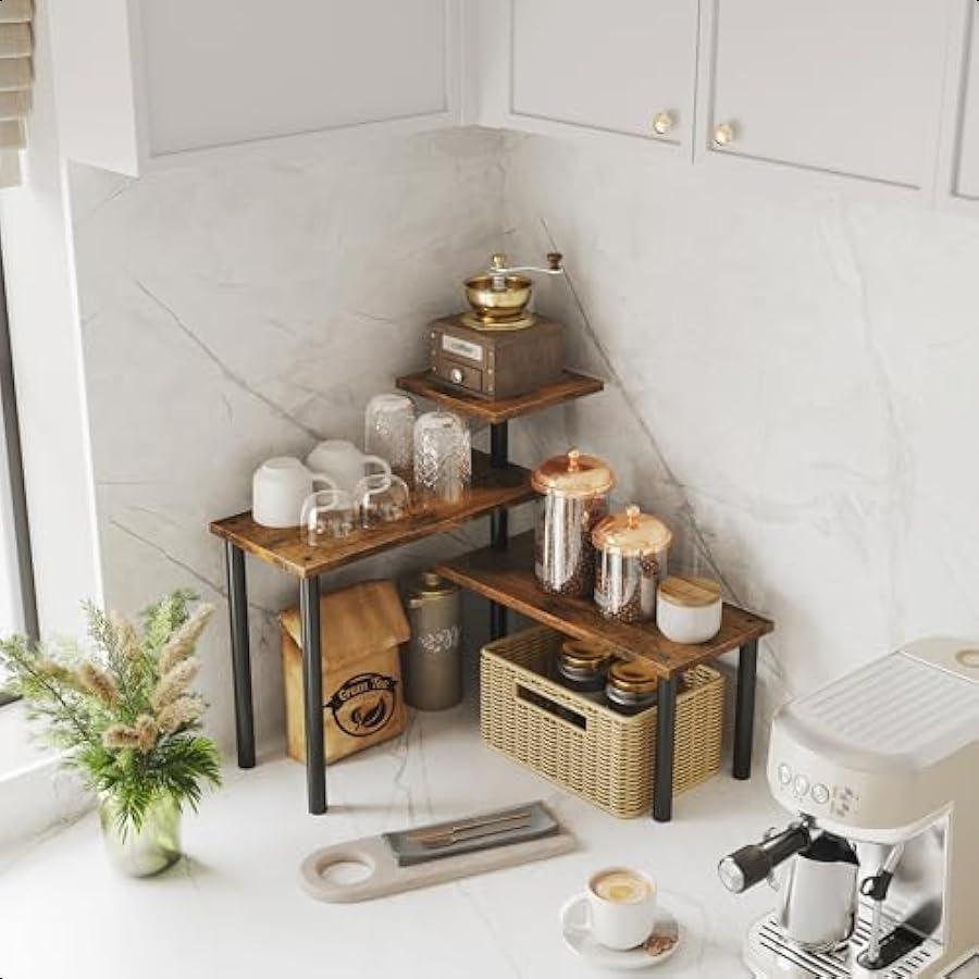 

Органайзер для столешницы Угловая полка 3 яруса Передвижной органайзер для столешницы Хранение для кухни ванной комнаты Полка для специй Кофейная зона Над си United States