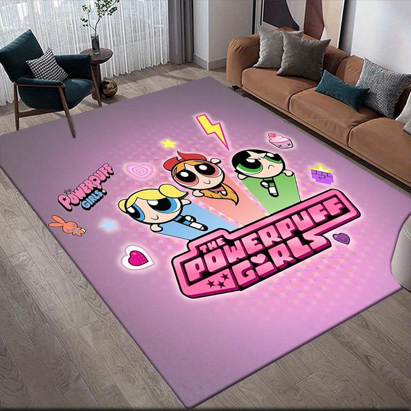 Pink Powerpuff Girls Anti-slip Floor Mat, Rectangular Carpet for Bedroom, Living Room and Game Area