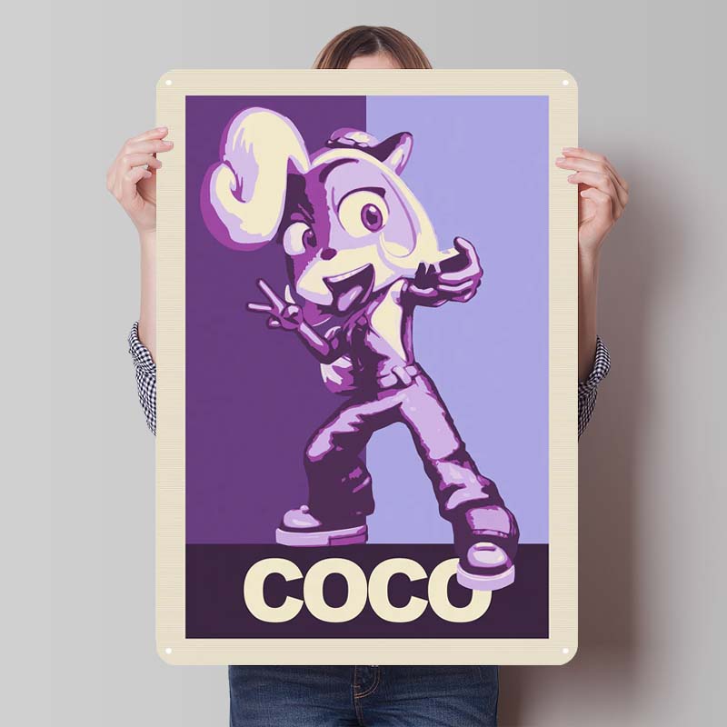 Crash Bandicoot Posters Classic Game Metal Signs Wall Art Mural Custom Tinplate Plaques for Gamers Gaming Room Decoration Retro